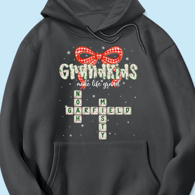 Grandkids Make Life Grand Coquette Floral Christmas Pattern Crossword Puzzle Art - Personalized Shirt