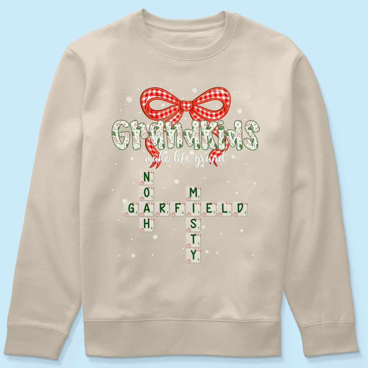 Grandkids Make Life Grand Coquette Floral Christmas Pattern Crossword Puzzle Art - Personalized Shirt