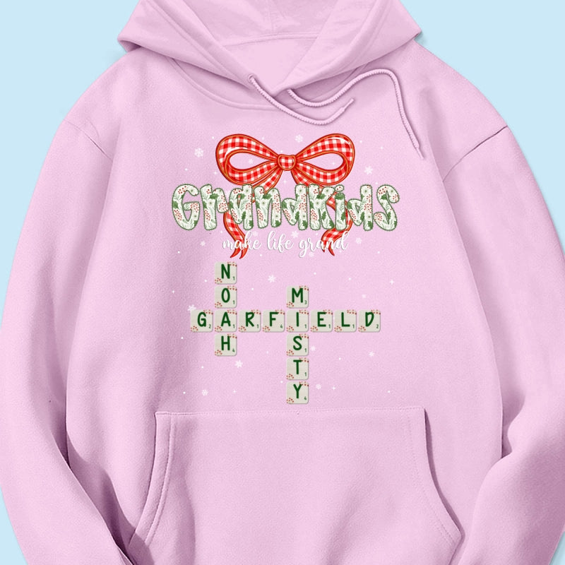 Grandkids Make Life Grand Coquette Floral Christmas Pattern Crossword Puzzle Art - Personalized Shirt