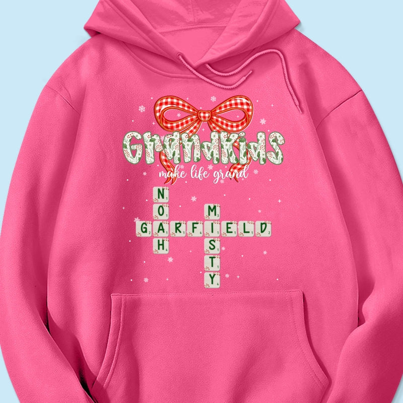 Grandkids Make Life Grand Coquette Floral Christmas Pattern Crossword Puzzle Art - Personalized Shirt