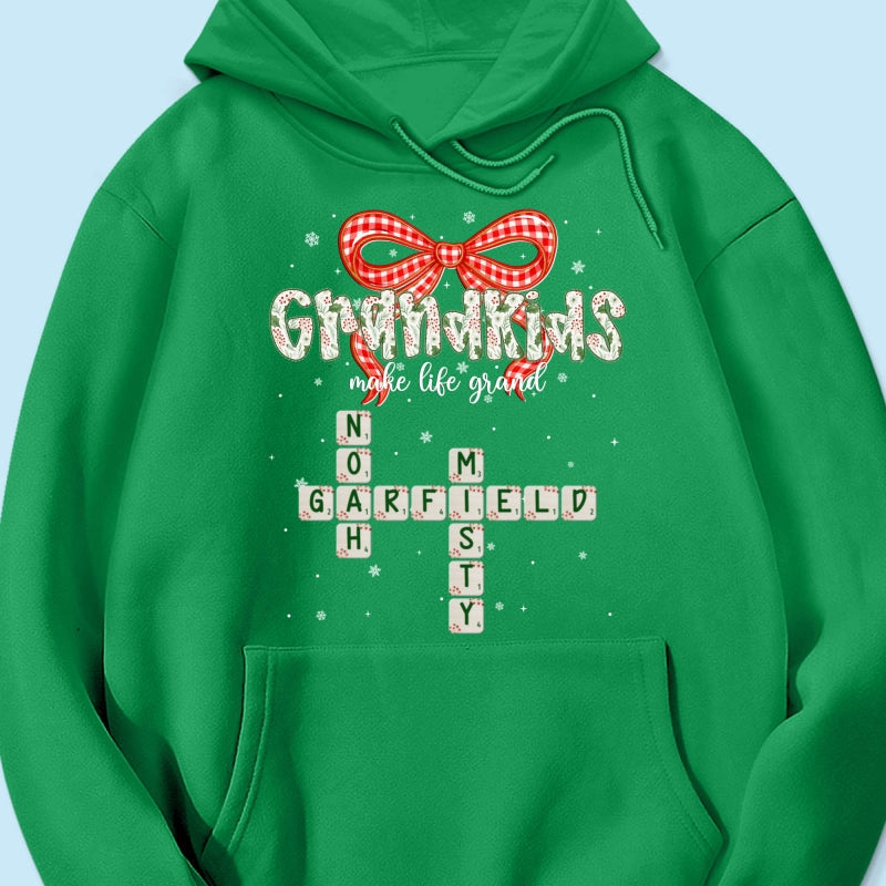 Grandkids Make Life Grand Coquette Floral Christmas Pattern Crossword Puzzle Art - Personalized Shirt