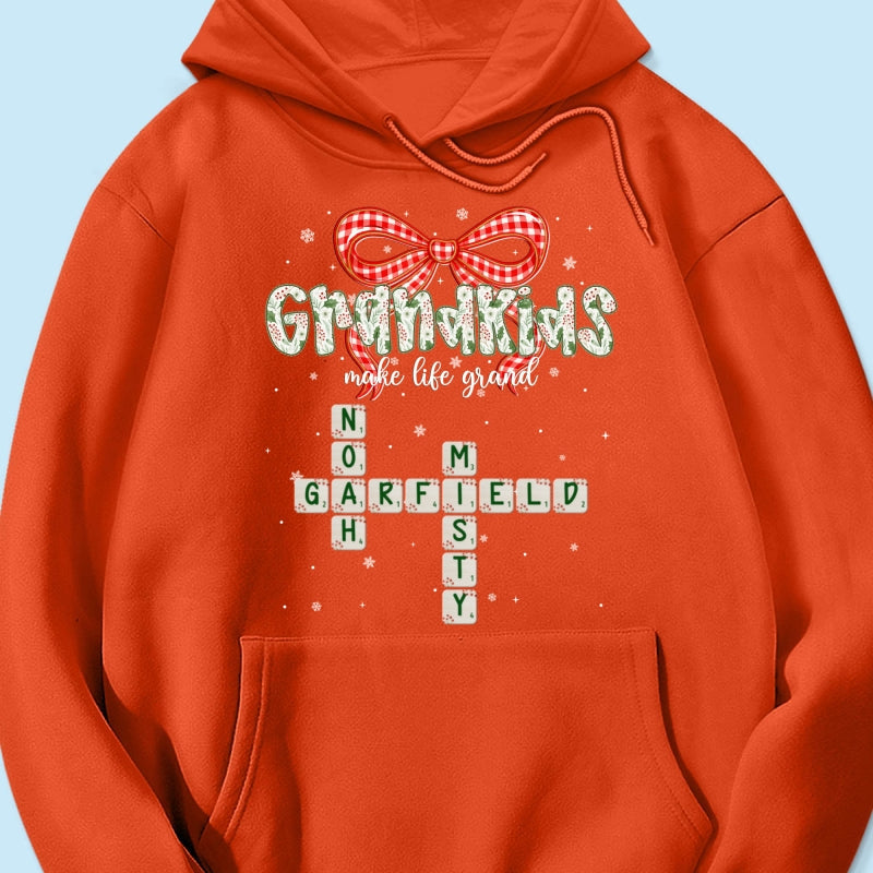 Grandkids Make Life Grand Coquette Floral Christmas Pattern Crossword Puzzle Art - Personalized Shirt