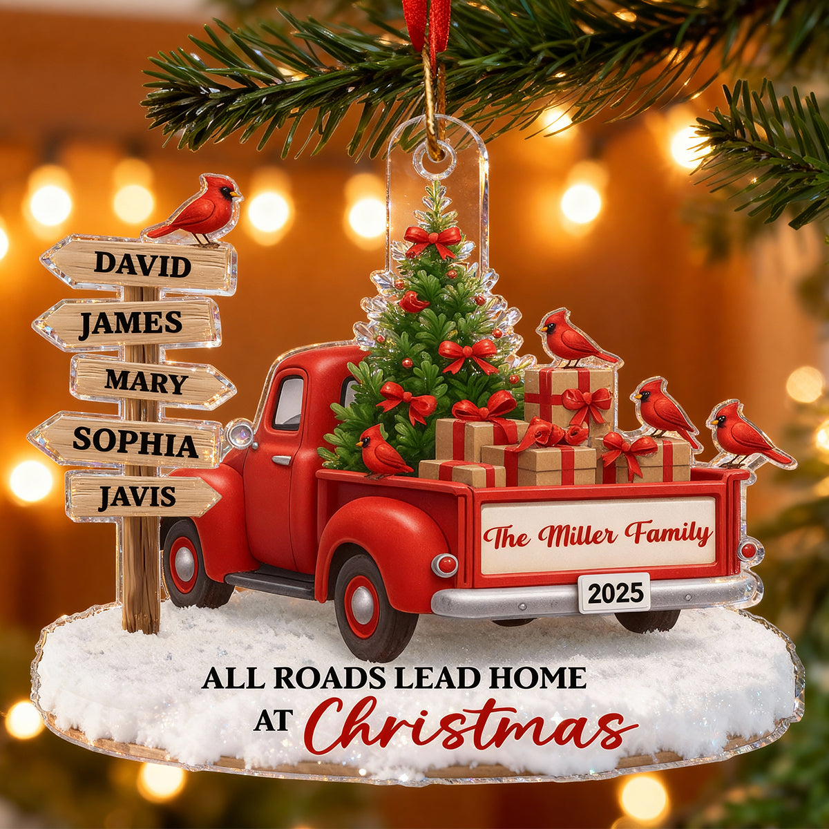 All Road Leads Home at Christmas - Personalized Acrylic Ornament - Christmas Gift for Family