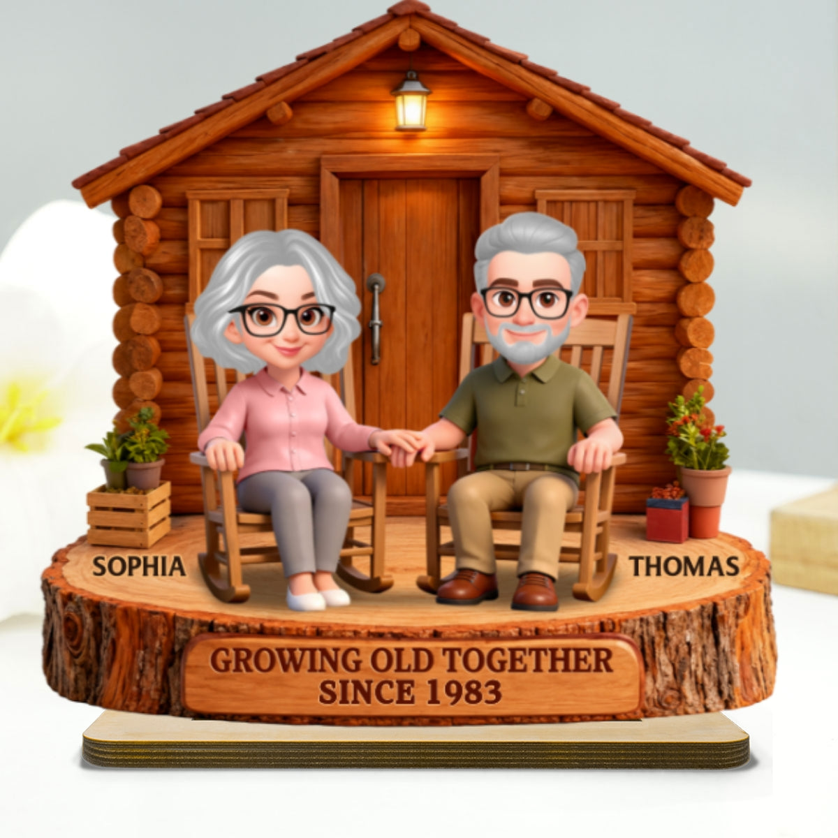 Endless Love Couple Growing Old Together Cabin Wood House - Personalized 2-Layered Wooden Plaque - Anniversary Gift For Couple