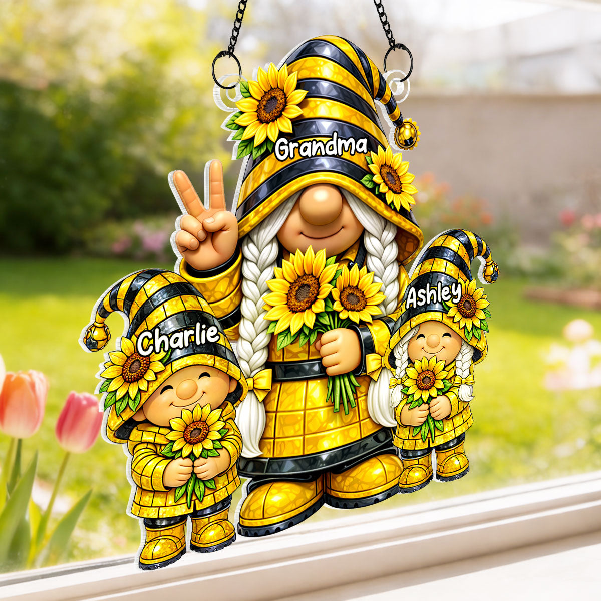 Grandma Grandkids Gnome Sunflower - Personalized Suncatcher - Gift For Grandma