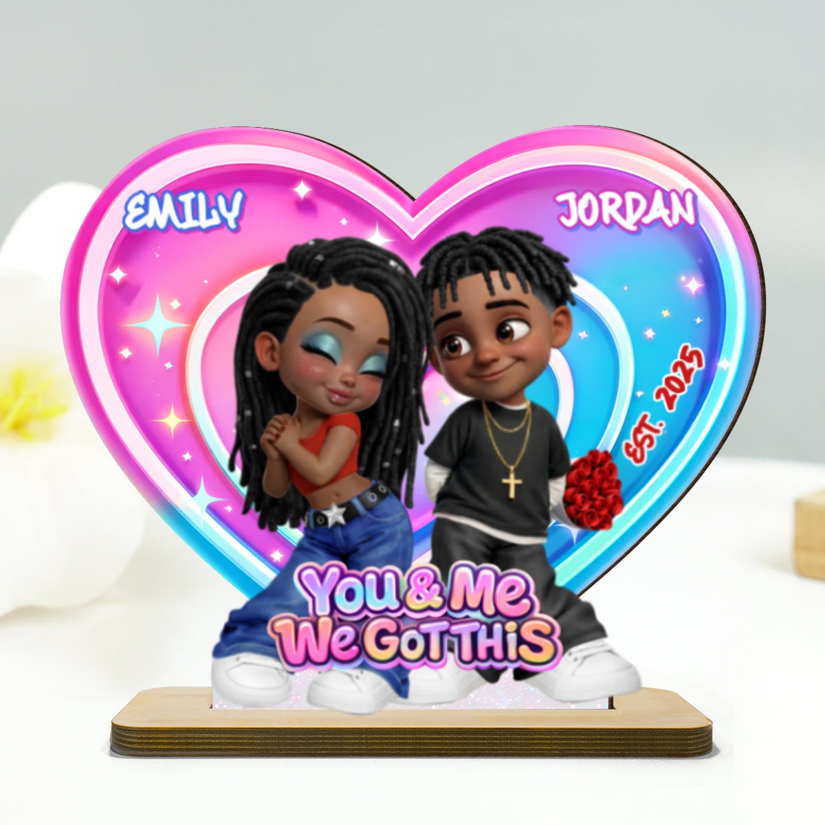 Eternal Love Y2K Couple Aura Heart Aesthetic - Personalized 2-Layered Wooden Plaque - Unique Valentine's Day Gift For Him, Gift For Her
