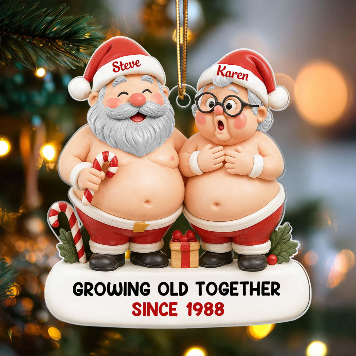 Custom Funny Old Santa Couple - Personalized Acrylic Ornament - Christmas Gift for him, for her