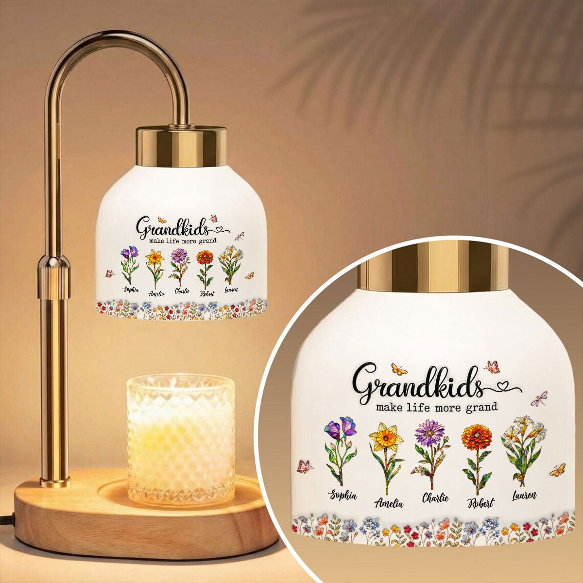 Grandkids Make My Life More Grand - Personalized Candle Warmer Lamp - Mother's Day Gift for Grandma, Mom, Wife