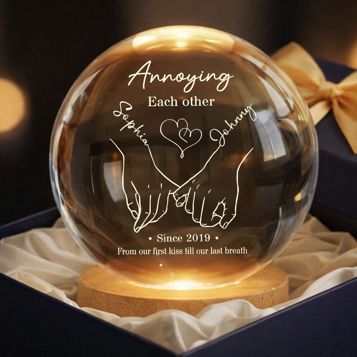 Annoying Each Other and Still Going Strong - Personalized Crystal Ball LED Night Light - Sentimental Valentine's Day Gift for Her, for Him