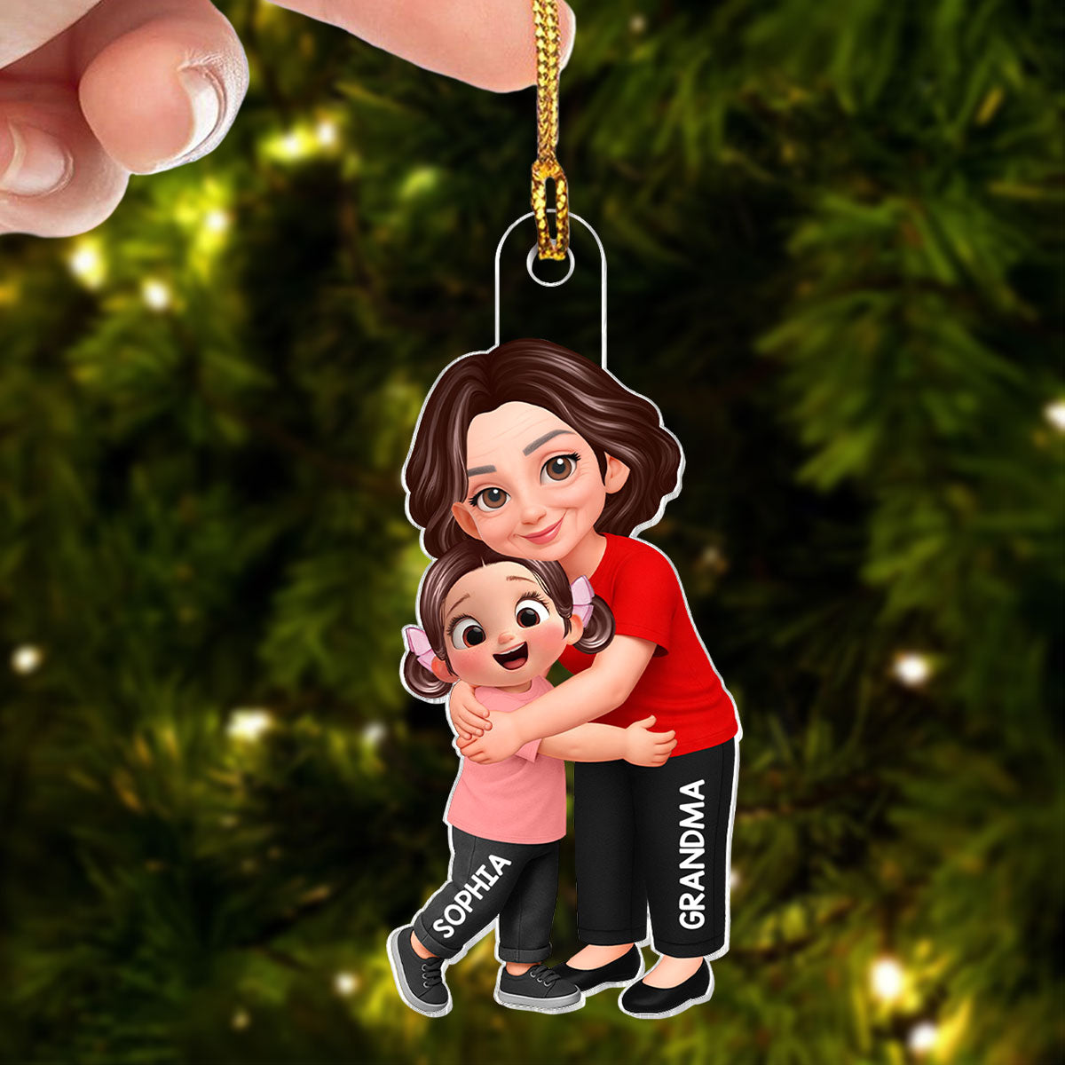 Endless Love Grandma Hugging Grandkid - Personalized Acrylic Ornament - Christmas Gift For Grandkids, Grandma