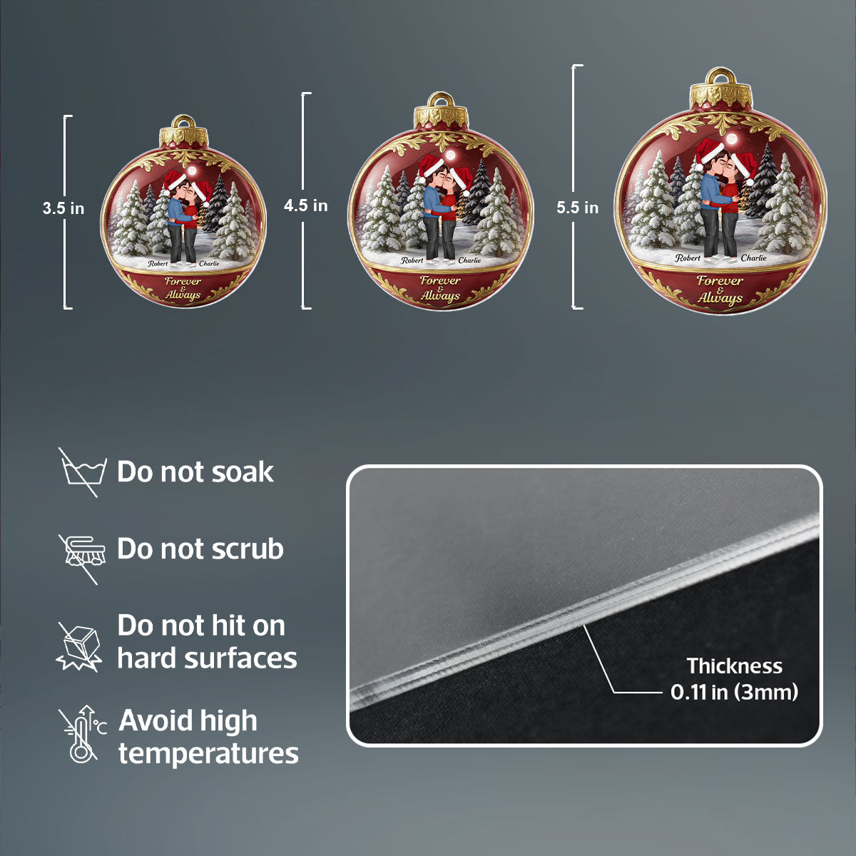 3D Effect Snow Globe Kissing Couple - Personalized Acrylic Ornament - Christmas Gift for him, Gift for her
