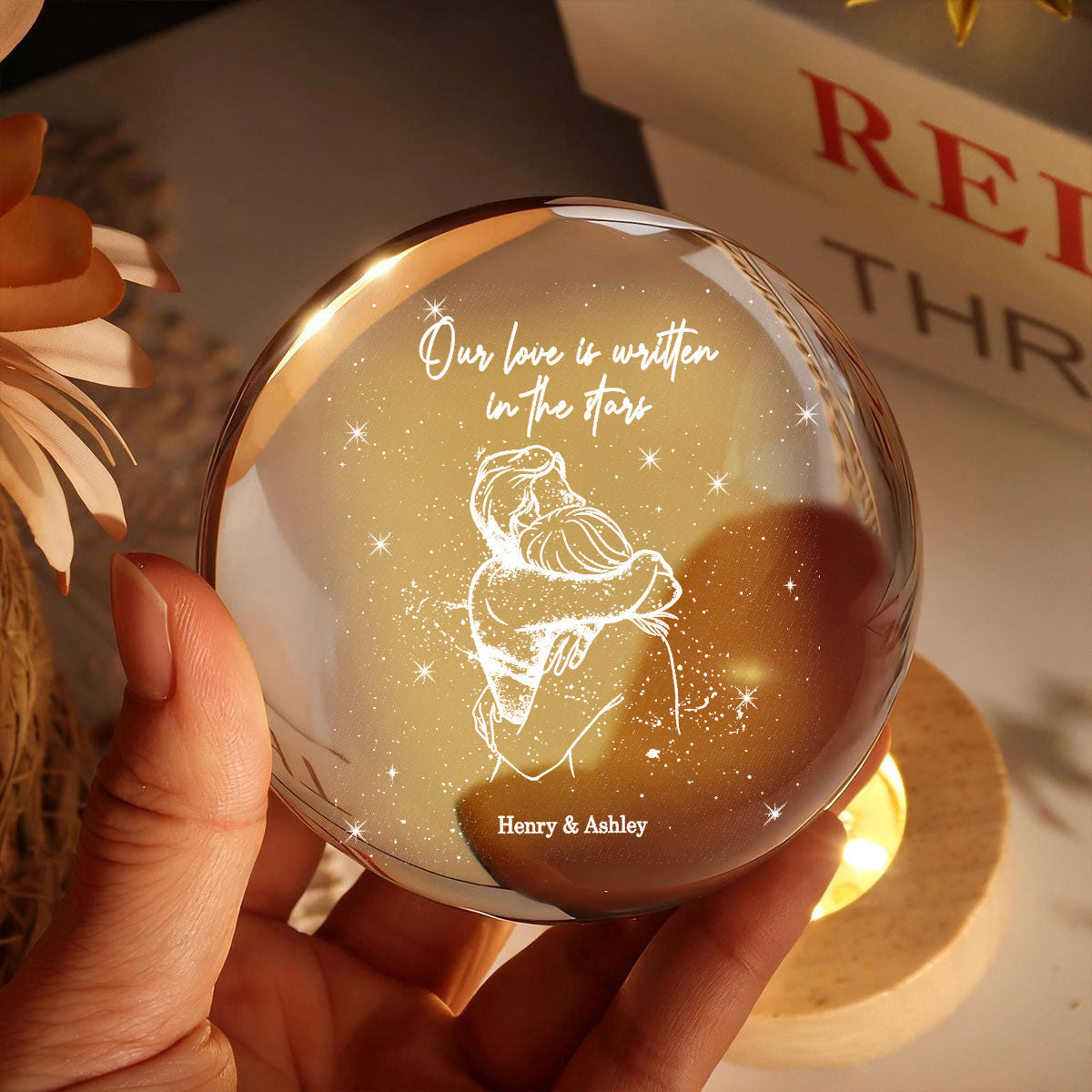 Our Love Written In the Stars Couple Hugging - Personalized Crystal Ball LED Night Light