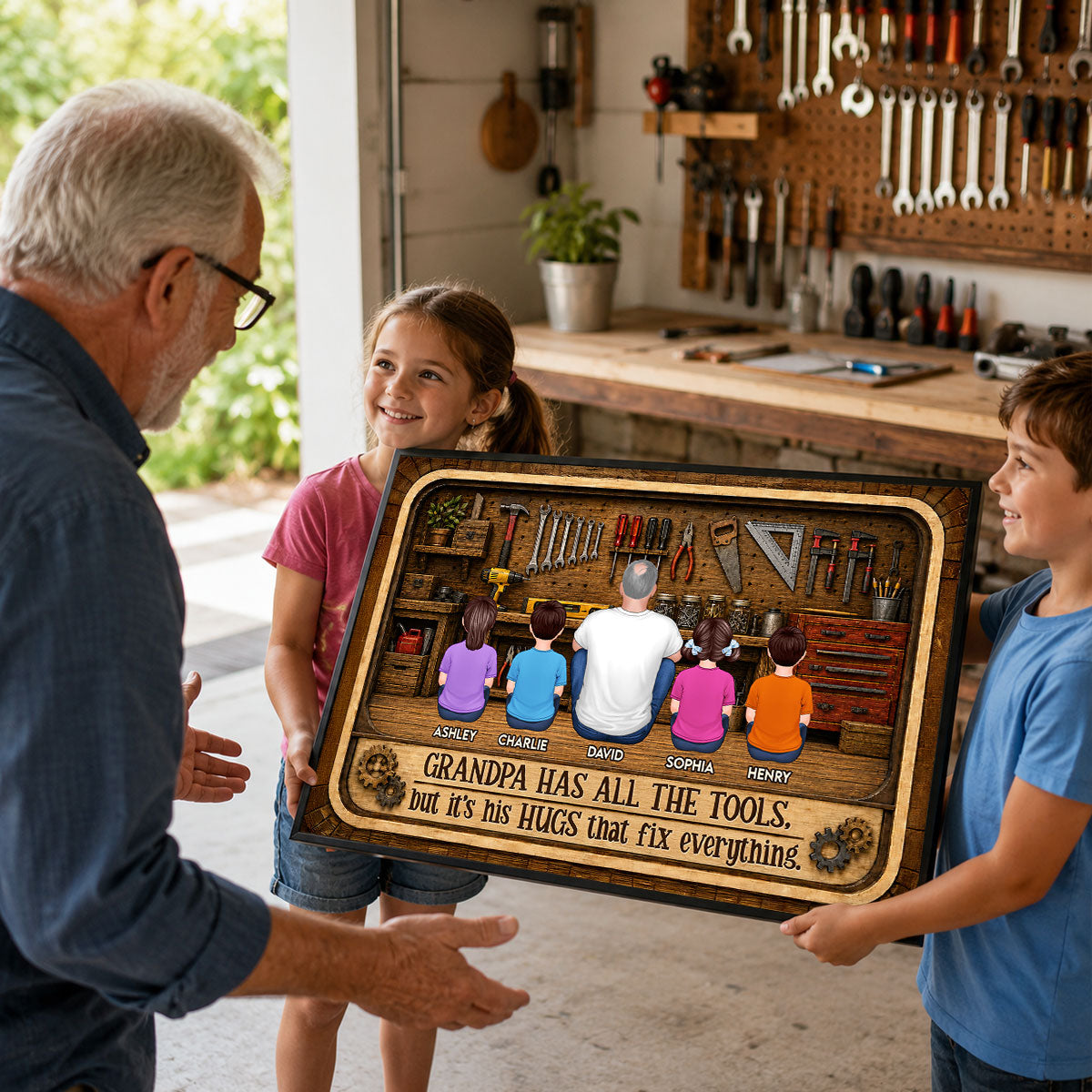 Retro Vintage Grandpa Has All The Tools His Hugs Fix Everything - Personalized Poster - Father's Day Gift For Grandpa, DIY Man, Handyman