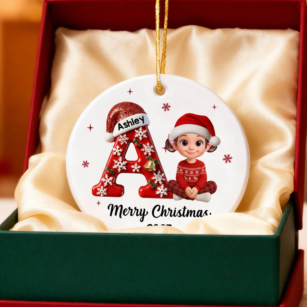 Family Member Christmas Festive Initial Name - Personalized Ceramic Ornament