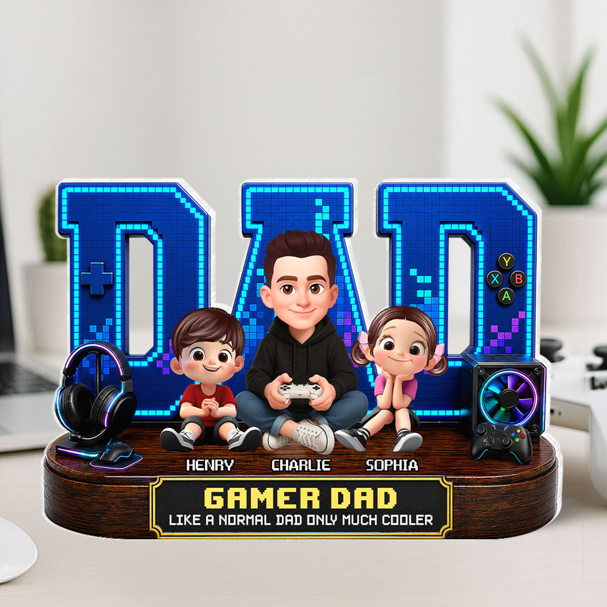 Gamer Dad Much Cooler - Personalized Acrylic Block Plaque -  Gift For Dad, Husband, Gamers