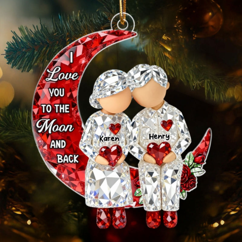 3D Crystal Effect Couple Love to the Moon - Personalized Acrylic Ornament - Christmas Gift for him, Gift for her
