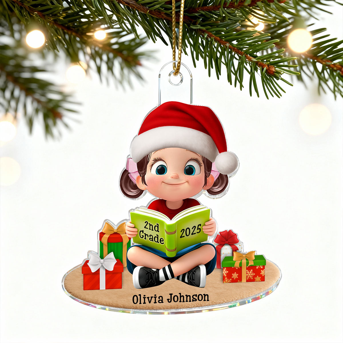 3D Effect Kid Reading Book - Personalized Acrylic Ornament - Christmas Gift For Book Lover, Bookworm, Book Club Gift