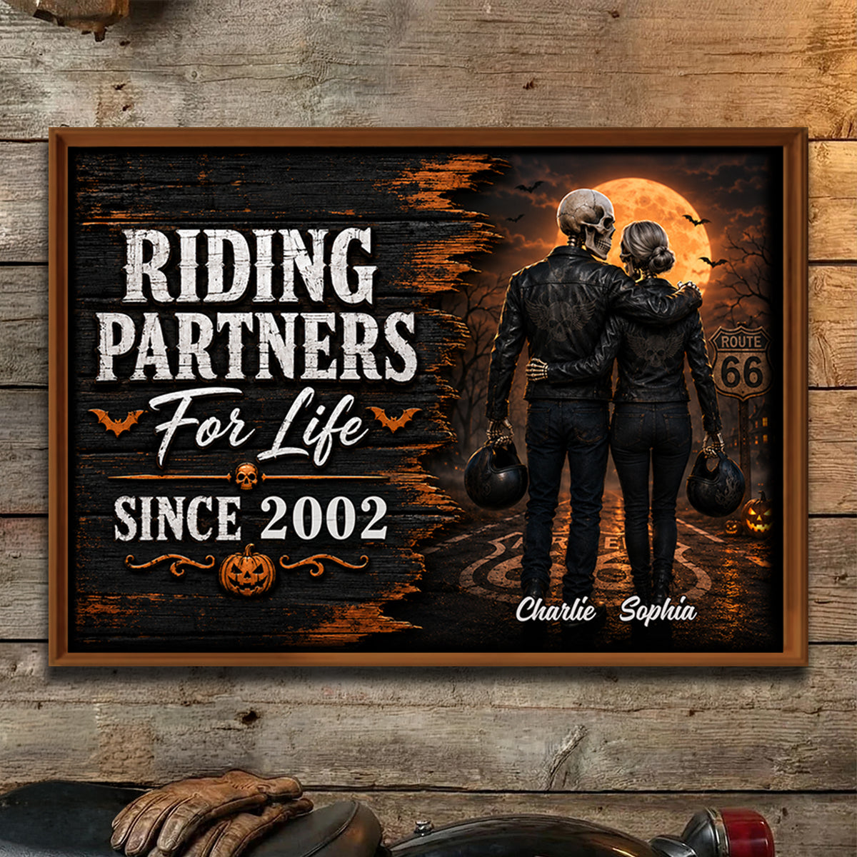 Skeleton Biker Couple Riding Partners For Life - Personalized Poster - Halloween Decor Gift, Gift For Couple