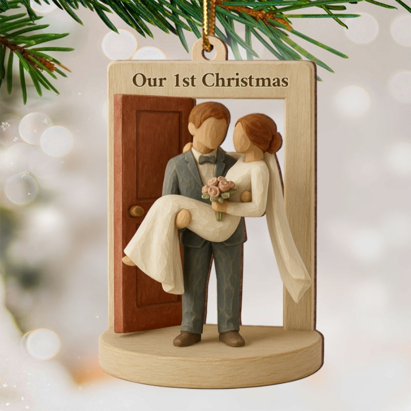 3D Effect Groom Carrying Bride Threshold Door - Personalized Wooden Ornament - Wedding Couple Threshold | Just Married Newlyweds Marriage Keepsake