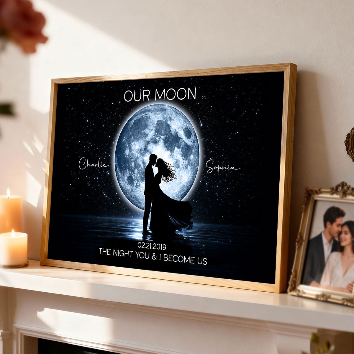 Couple Kissing Under the Moonlight, Custom Moon Phase by Date - Personalized Poster - Sentimental Gift for Her, for Him