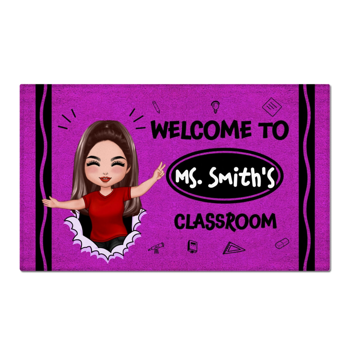 Welcome To My Class Happy Teacher Crayon Theme - Personalized Doormat