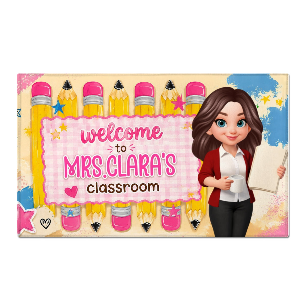 Pastel Pencil Teacher Welcome To Classroom - Personalized Doormat - Back To School Gift For Teachers, Classroom Decors