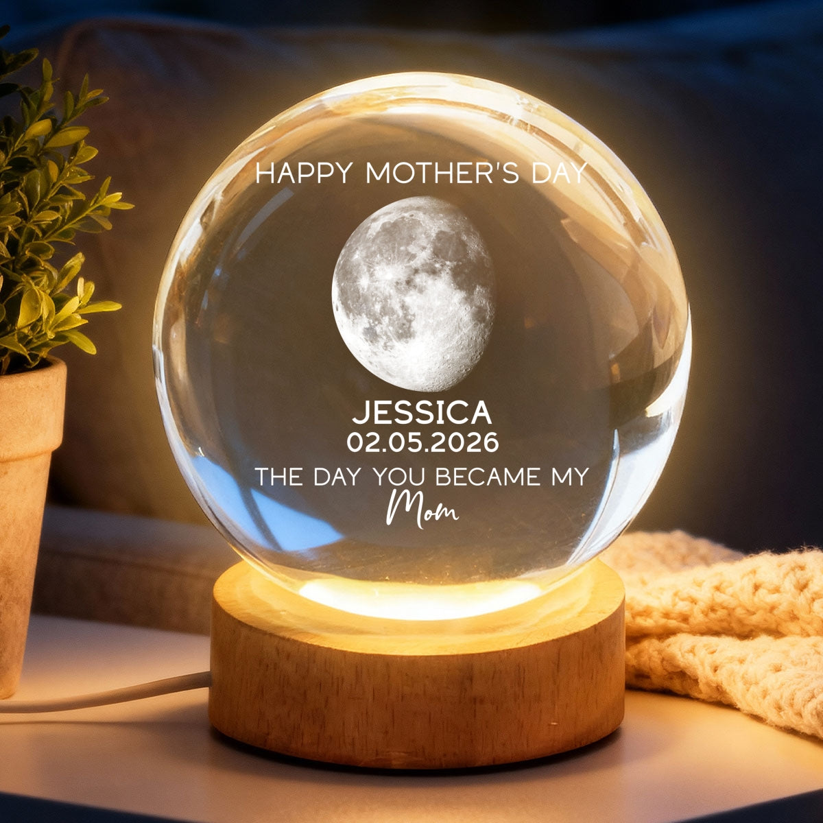 The Days You Became Our Mom Custom Moon Phase - Personalized Crystal Ball LED Night Light - Mother's Day Gift For Mom