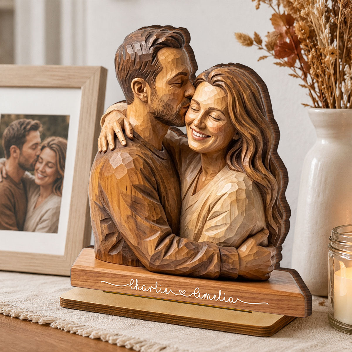 Custom Couple Photo - Personalized 2-Layered Wooden Plaque - Romantic Anniversary Gift for Wife Husband