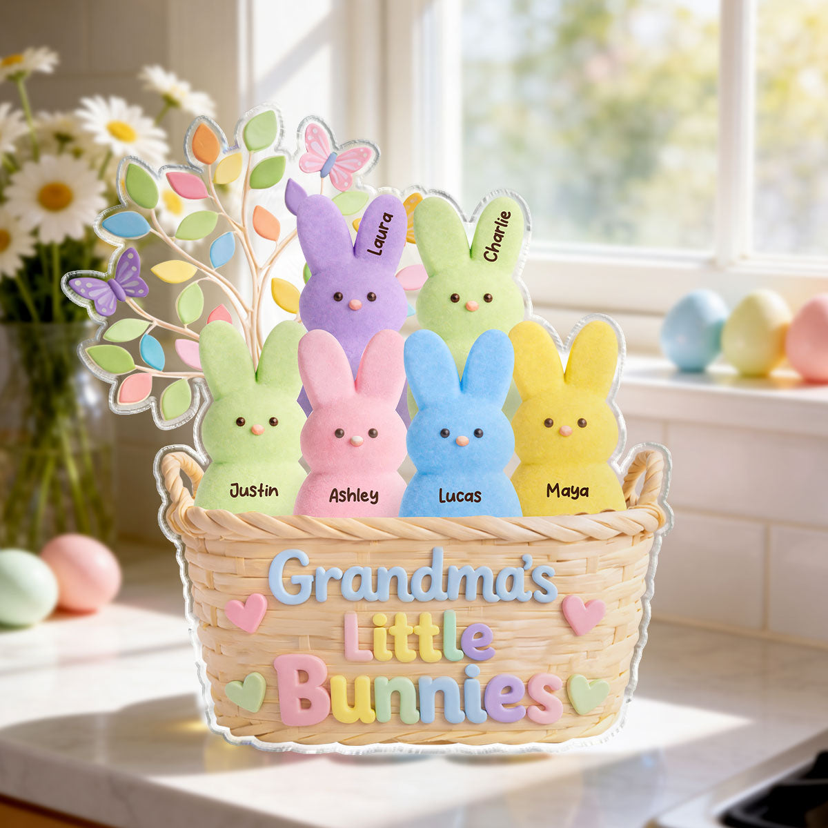 Grandma's Peeps Easter Basket - Personalized Acrylic Block Plaque - Gift For Grandma, Easter Home Decoration