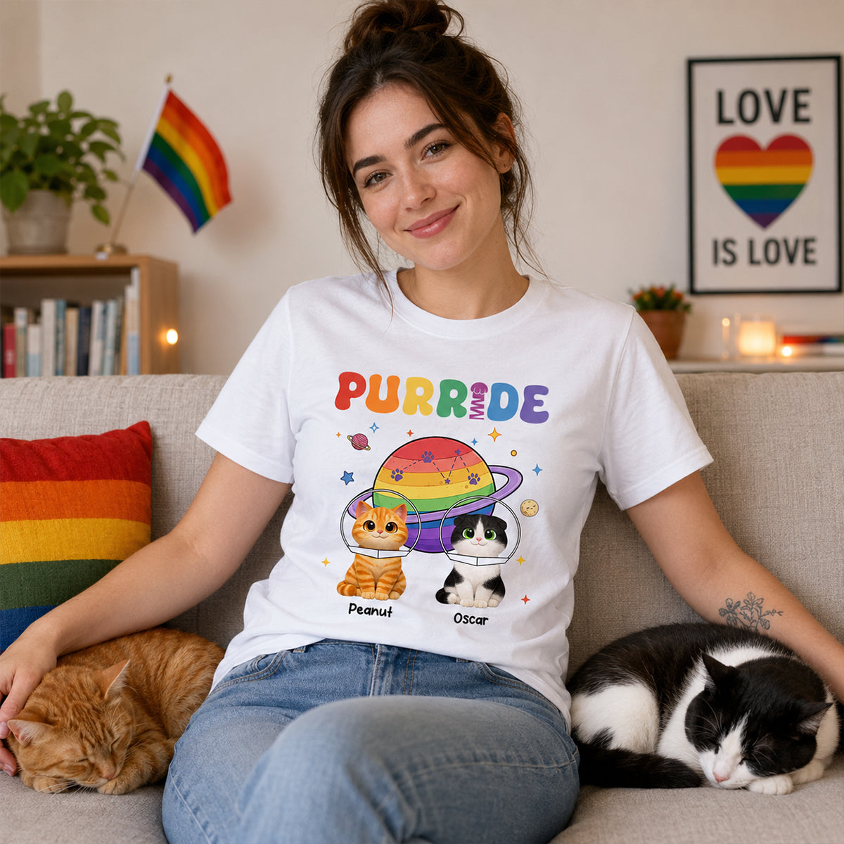 Purride Cat Mom Cat Dad LGBT Pride Month - Personalized Shirt - Gift for Cat Lovers