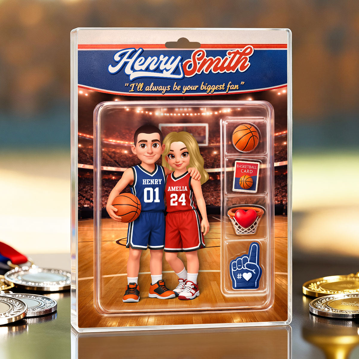 Basketball Couple I'll Always Be Your Biggest Fan Custom Action Figure - Personalized Acrylic Block Plaque - Sentimental Gift for Him