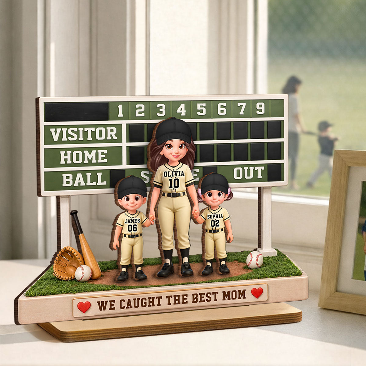 Baseball Mom Kids Scoreboard - Personalized 2-Layered Wooden Plaque - Mother's Day Gift, Gift For Mom