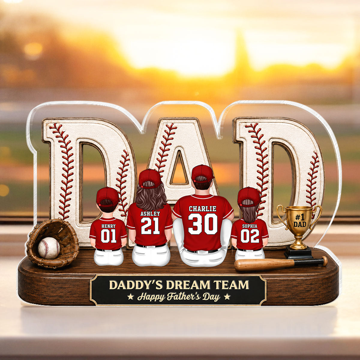 Baseball Daddy's Dream Team - Personalized Acrylic Block Plaque -  Gift For Dad, Husband, Baseball Fans
