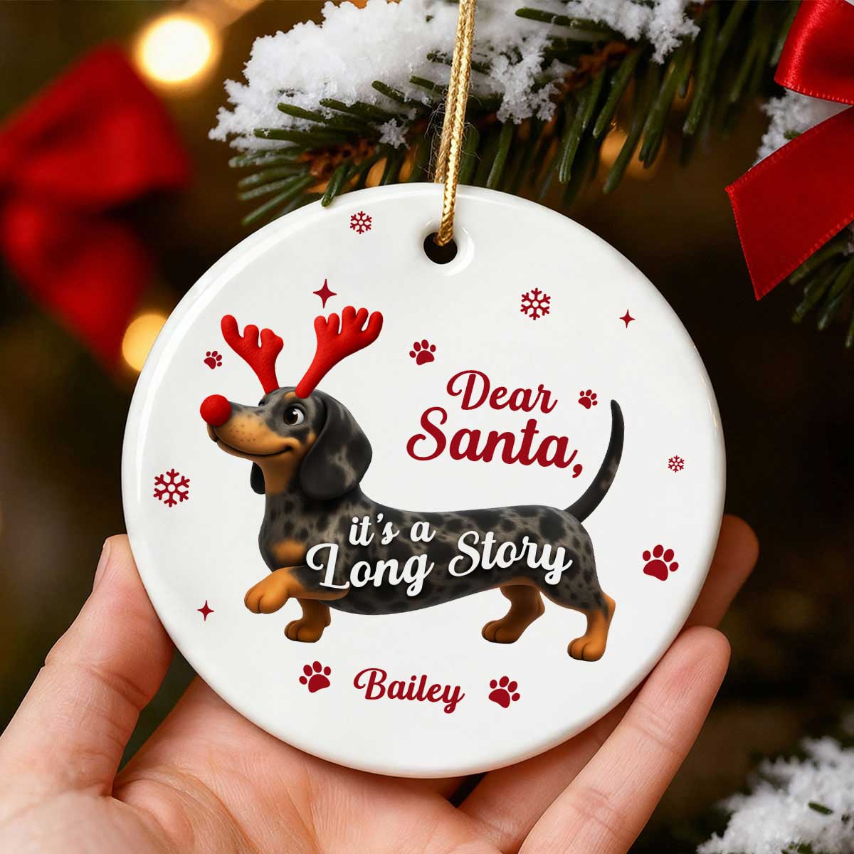 Funny Christmas Dachshund - Personalized Ceramic Ornament - Unique Christmas Gift For Dog Lovers