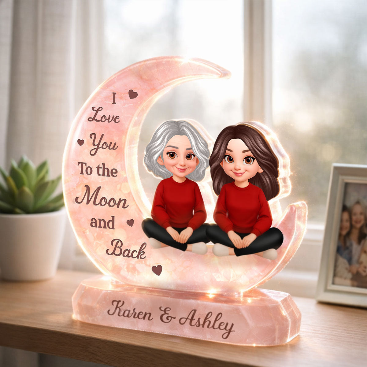 I Love You To The Moon Mom And Daughter - Personalized Acrylic Block Plaque - Heartfelt Gift For Mom, Grandma