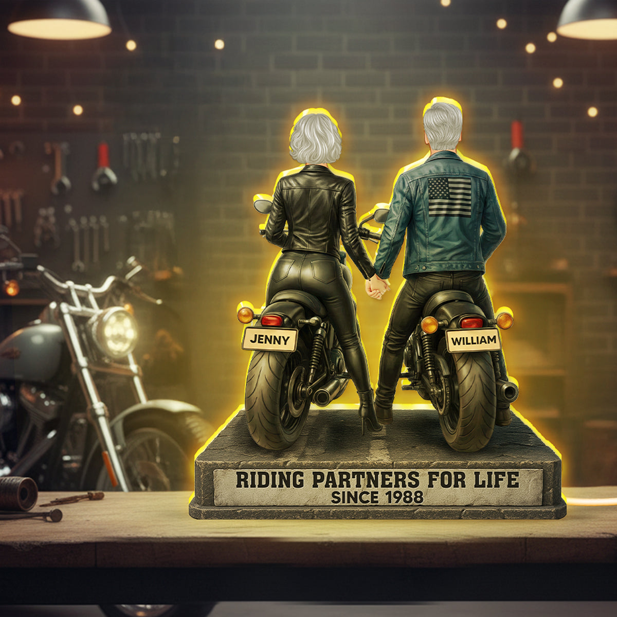 Biker Couple Riding Partners for Life - Personalized Light Box - Sentimental Gift for her, for him