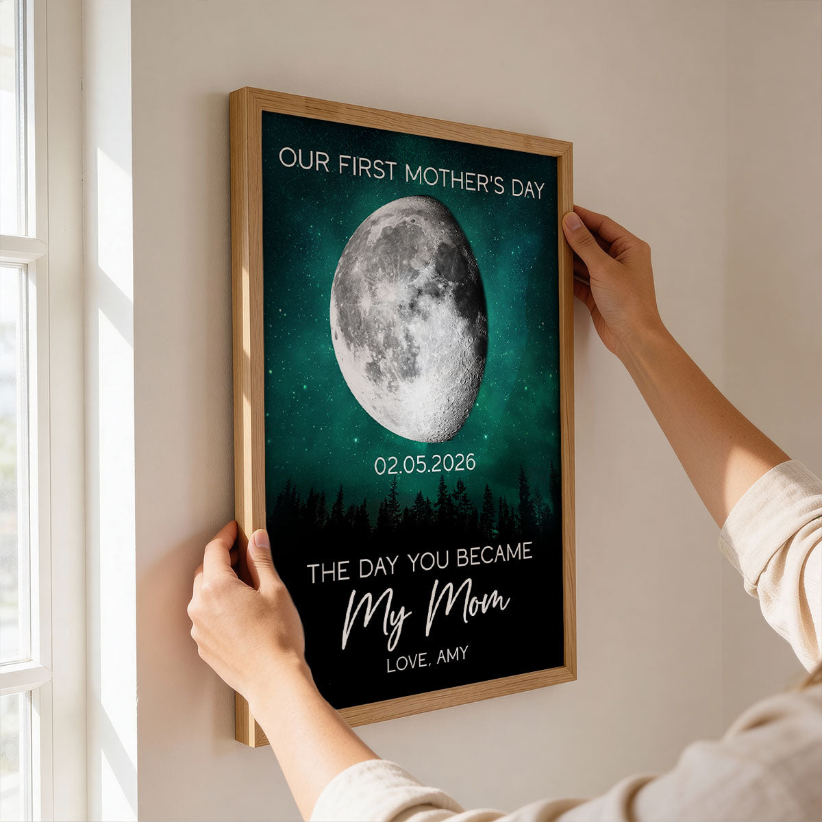 Galaxy Night The Day You Became My Mom Custom Moon Phase First Mother's Day - Personalized Poster - First Mother's Day Gift For New Mom