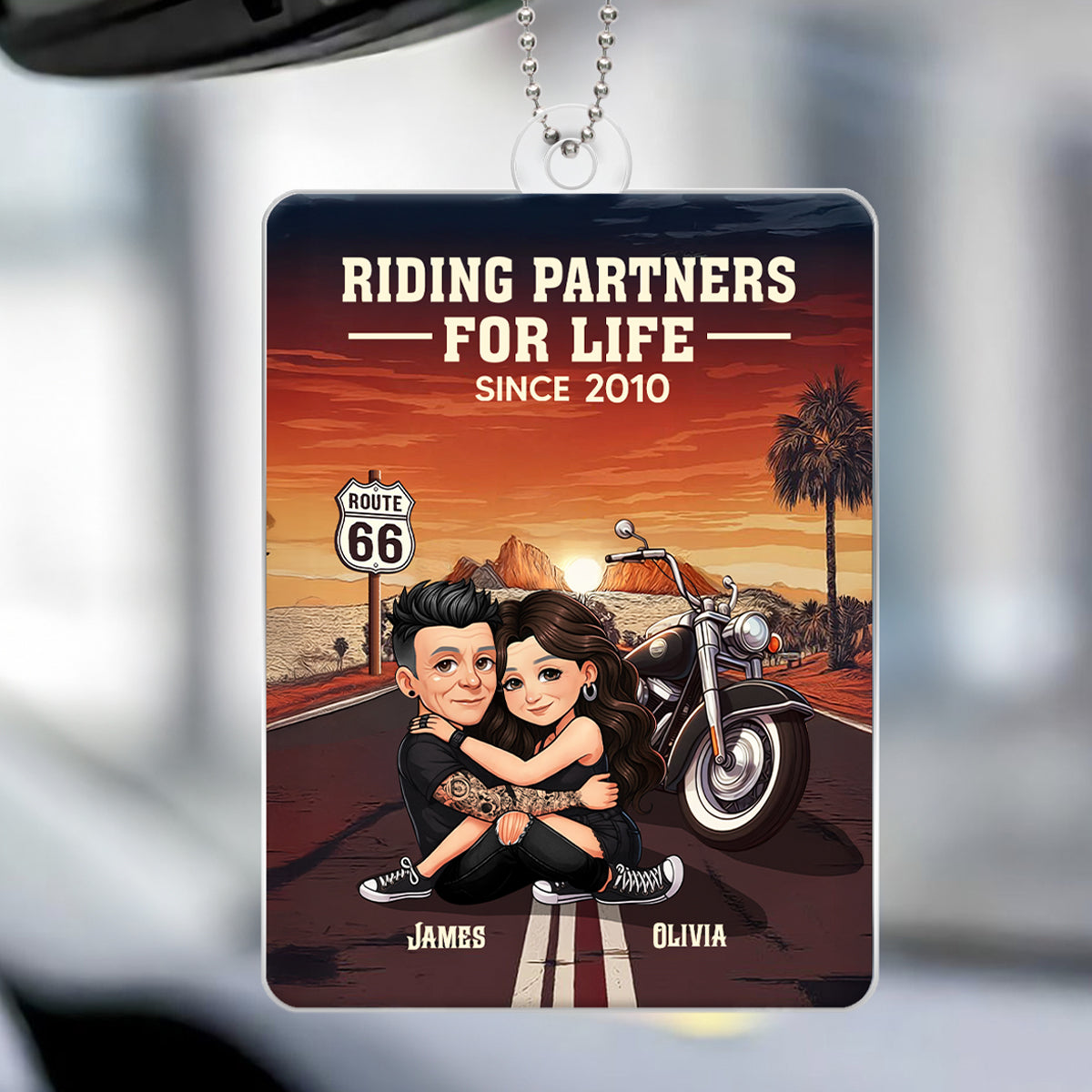 Bikers Couple Riding Partners for Life - Personalized Acrylic Car Hanger - Gift for Him, Gift for Her