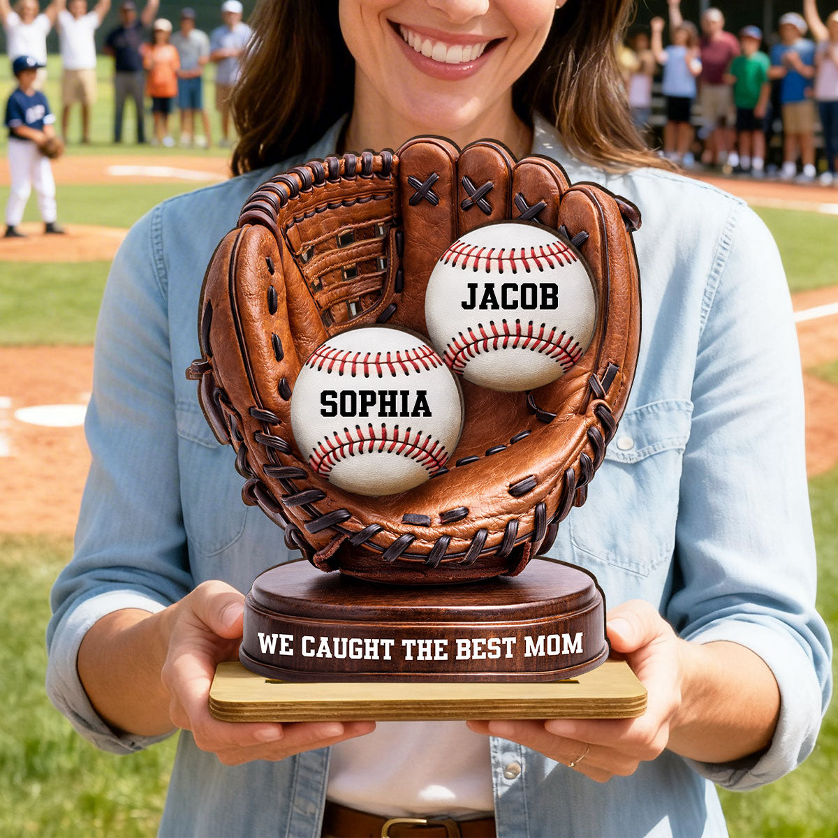 We Caught The Best Mom Baseball Glove - Personalized 2-Layered Wooden Plaque - Mother's Day Gift for Mom, Wife