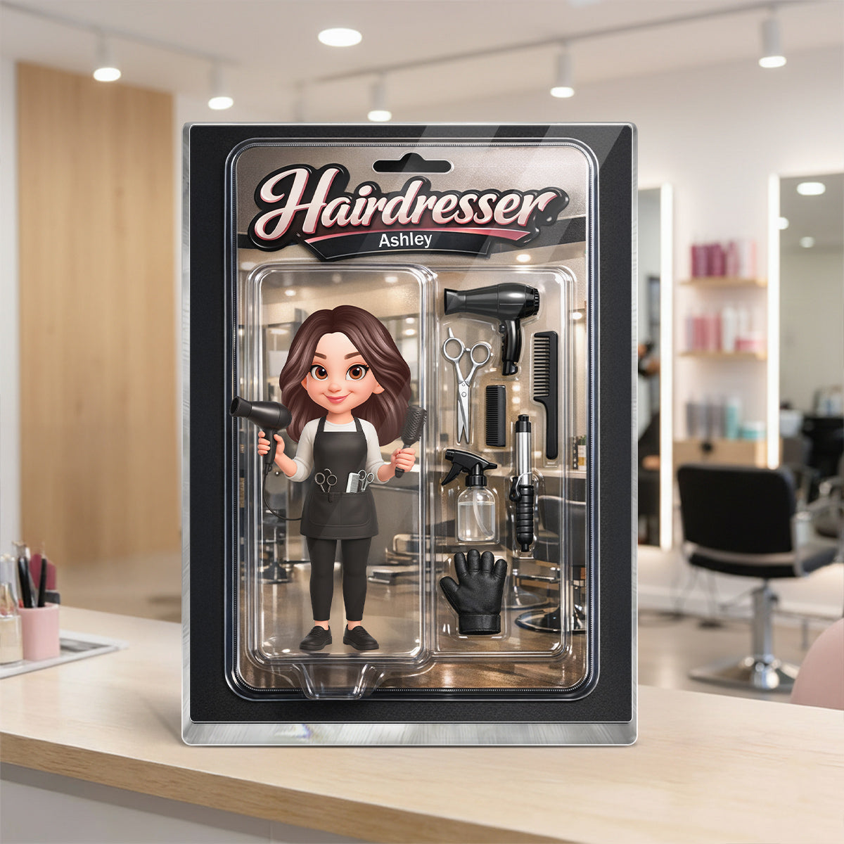 3D Effect Woman Hairdresser Action Figure - Personalized Acrylic Block Plaque - Gift For Hairdressers