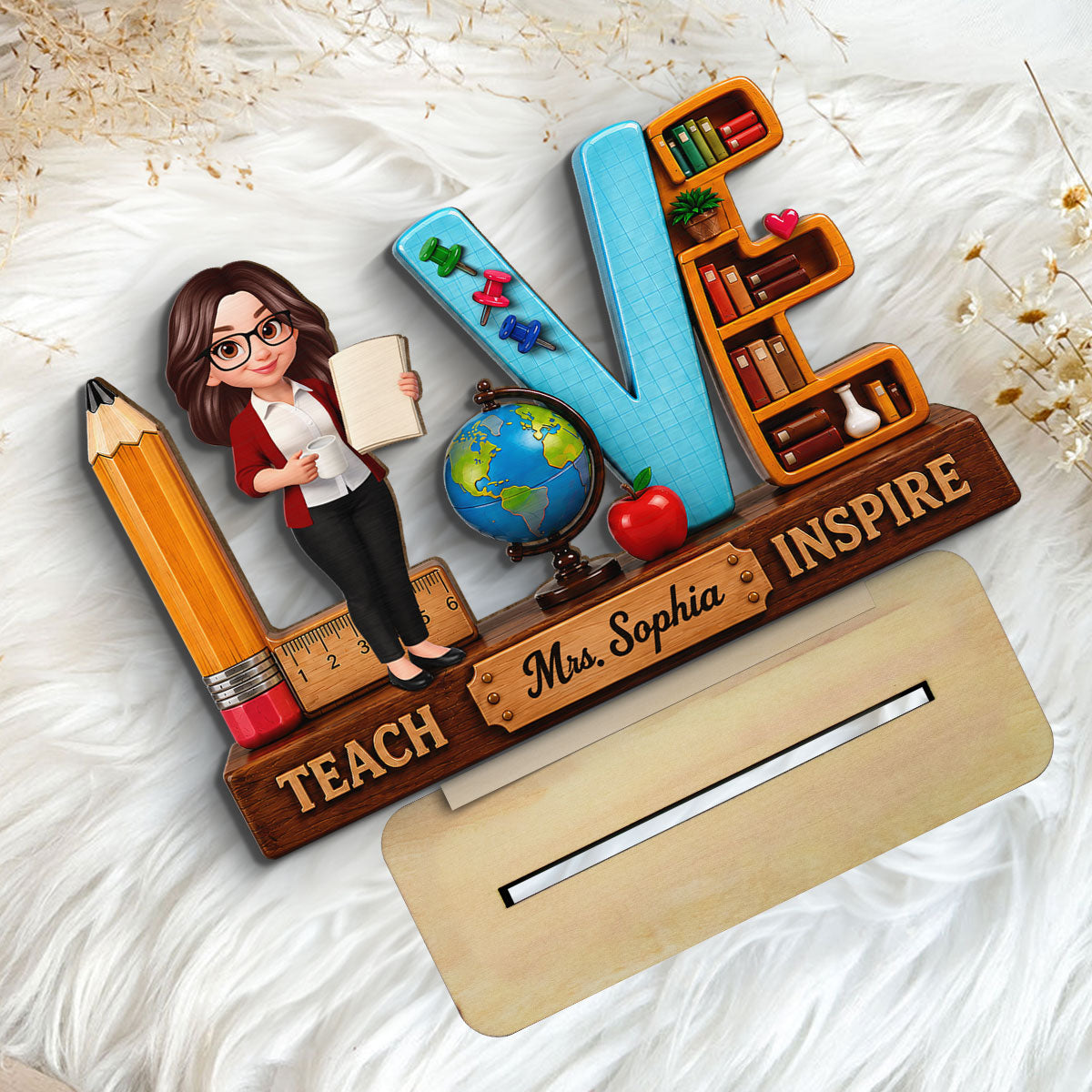 Teach Love Inspired Teacher 2D Flat - Personalized Wooden Desk Plaque