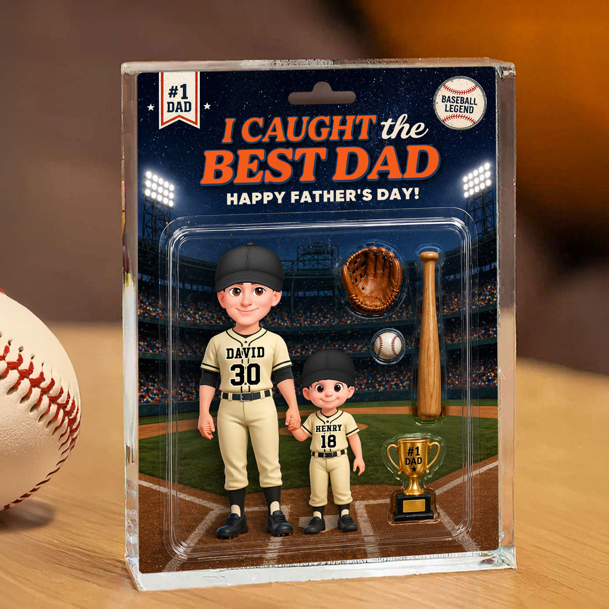 Retro Friday Night Light Baseball We Caught The Best Dad - Personalized Acrylic Block Plaque -  Gift For Baseball Dad