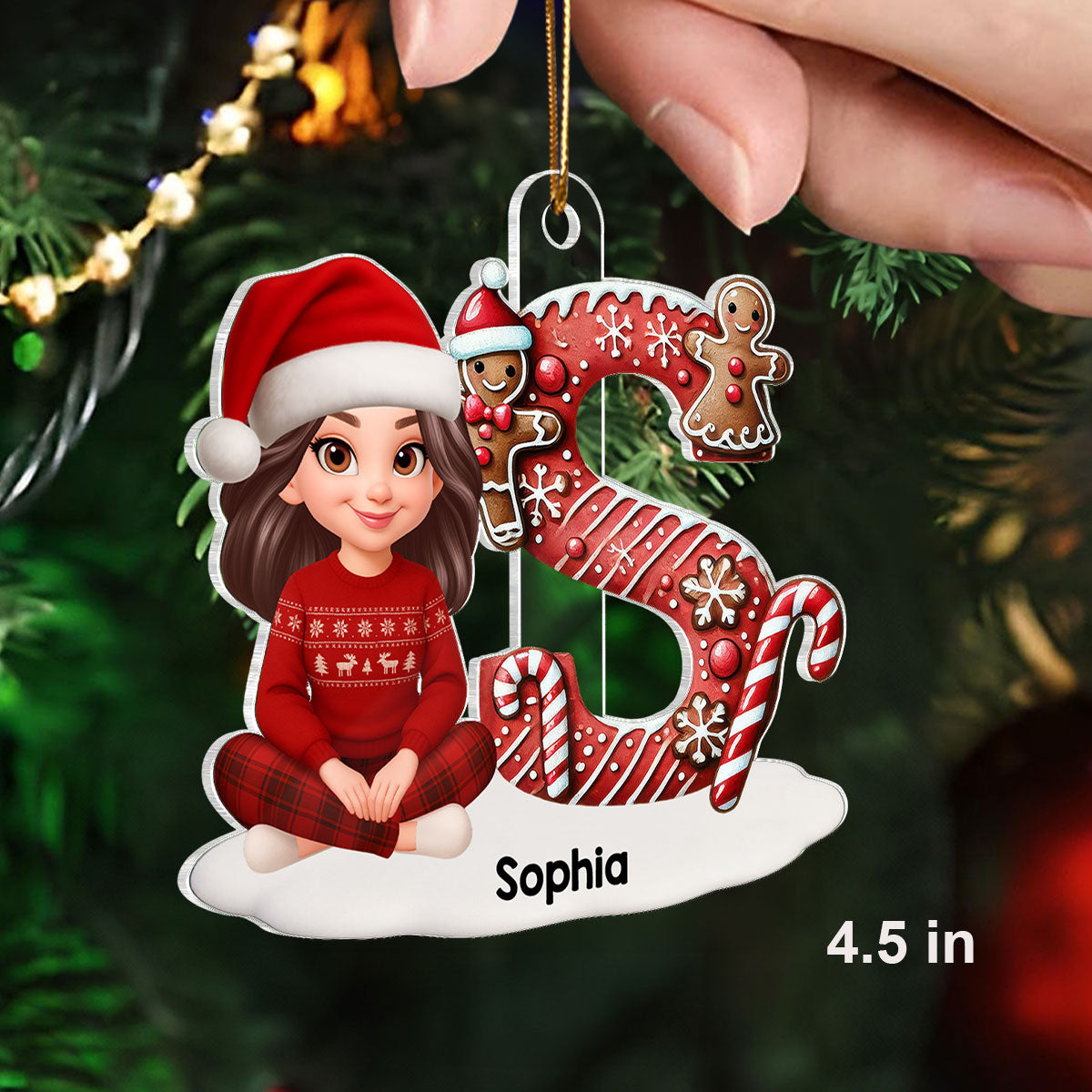 3D Effect Candy Cane Initial Letter Family Member Name - Personalized Acrylic Ornament - Unique Christmas Gift For Family