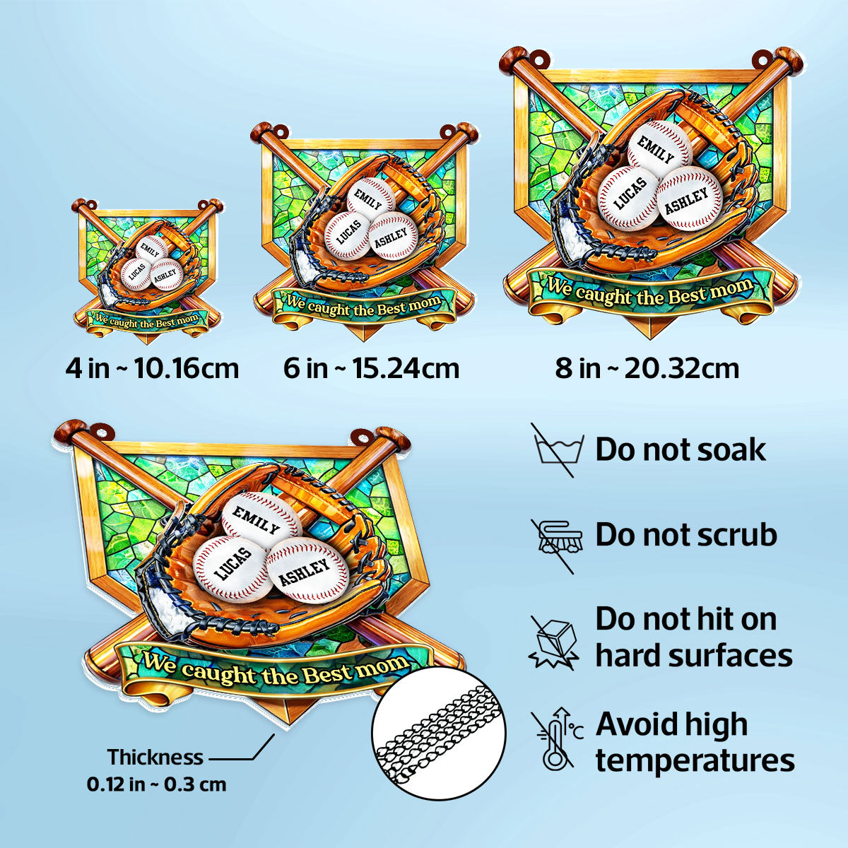 Baseball Glove We Caught the Best Mom - Personalized Suncatcher - Mother's Day Gift for Mom, Wife