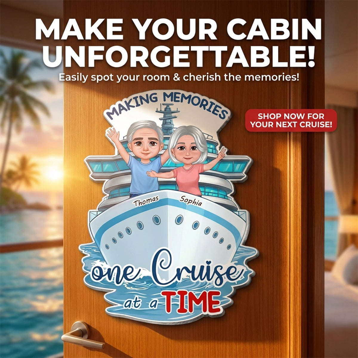 Making Memories One Cruise At A Time Happy Couple - Personalized Cruise Ship Door Magnet - Cruise Trip Keepsake