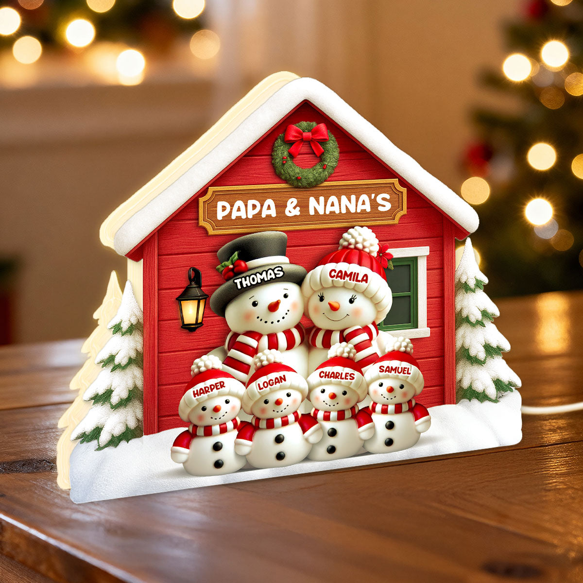3D Effect Snowman at Grandparents' House Farm House - Personalized Light Box - Christmas Decor For Grandma, Grandpa, Family