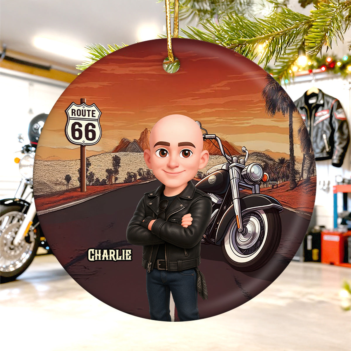 Biker On The Road Christmas - Personalized Ceramic Ornament - Gift For Bikers, Gift For Him, For Her