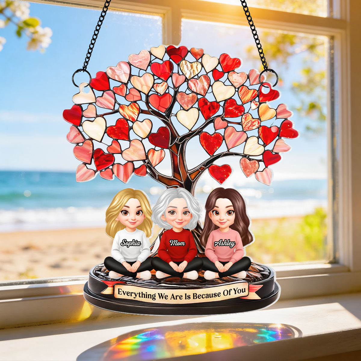 Mom Everything We Are Is Because Of You - Personalized Suncatcher - Heartfelt Mother's Day Gift for Mom