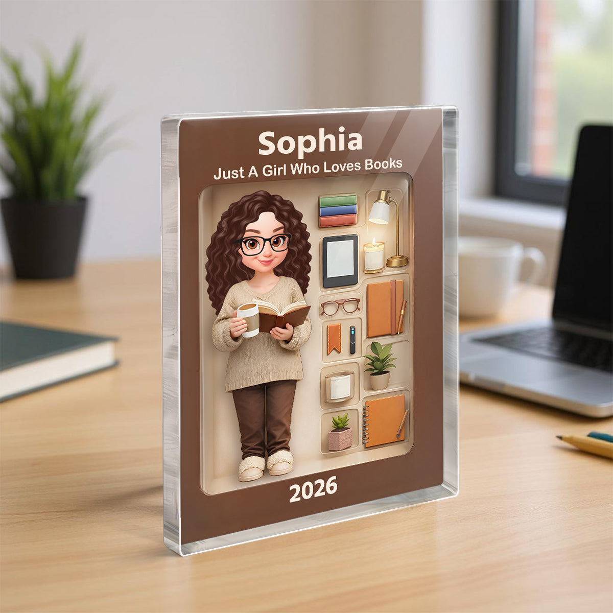 Book Lover 3D Action Figure - Personalized Acrylic Block - Gift for Book Lovers