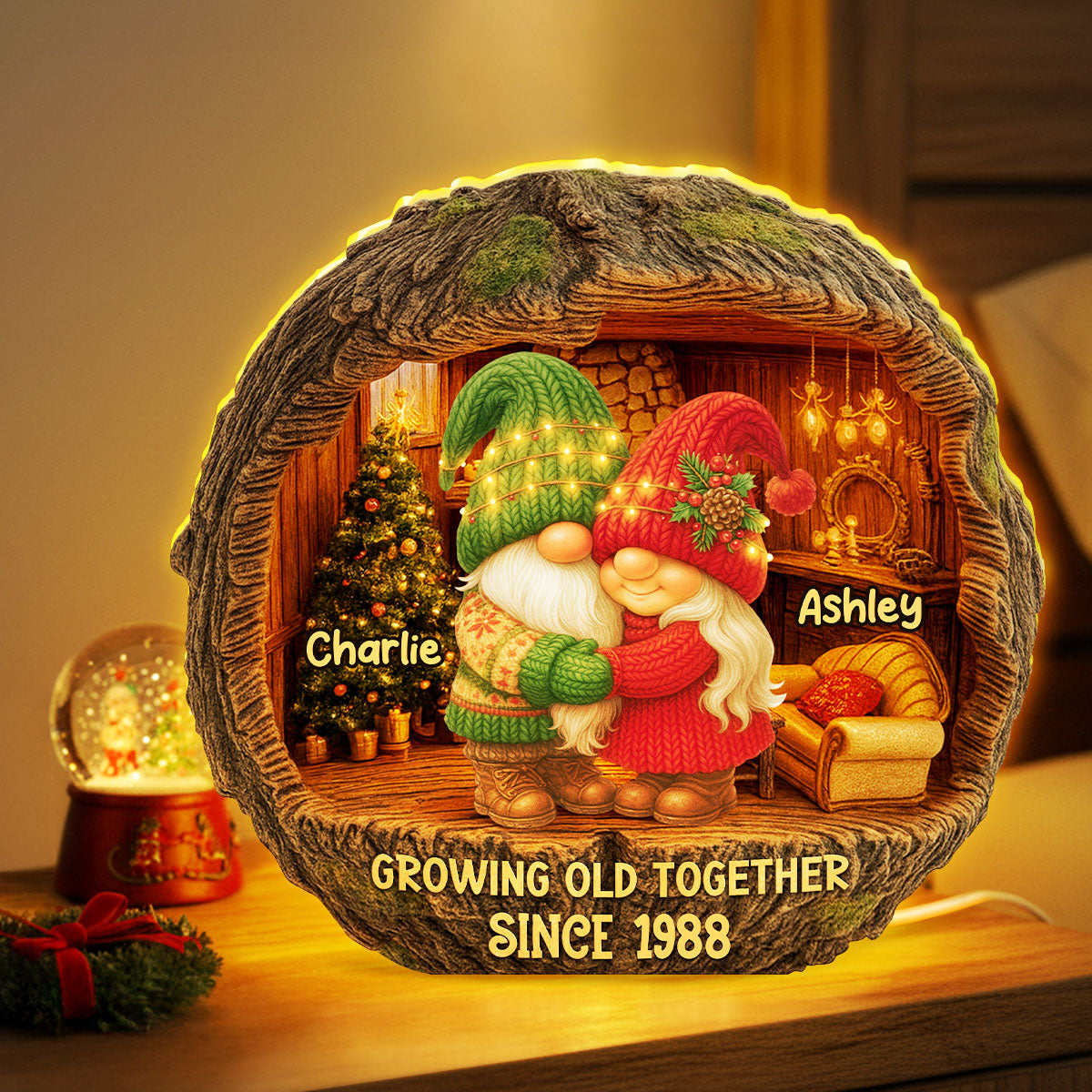 Gnome Couple Cozy Vibe - Personalized Light Box - Gift for Couple, for Her, for Him